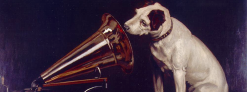 Nipper listening to the Berliner phonograph